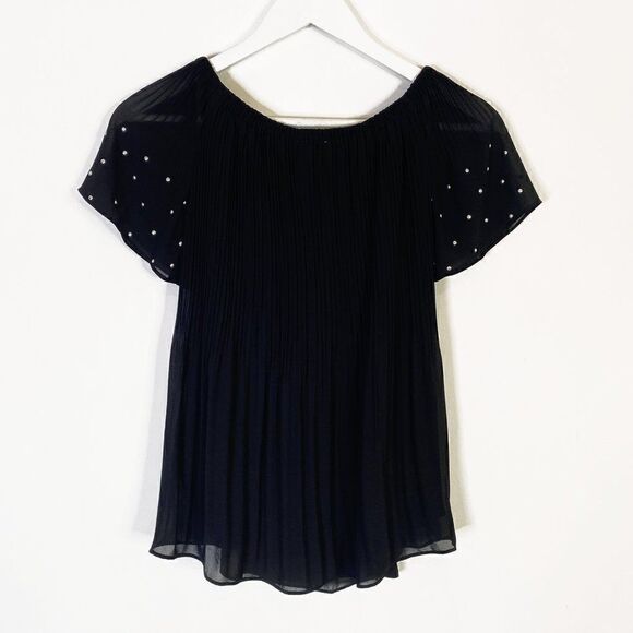 CLEARANCE - MICHAEL Michael Kors Black Off Shoulder Pleated Embellished Top - Picture 3 of 6